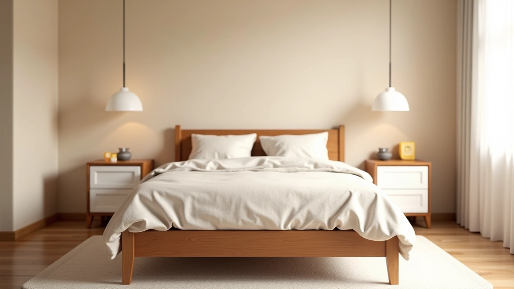 Camera con punto focale misto, testata letto retrò circondata da elementi design moderno, palette coordinata