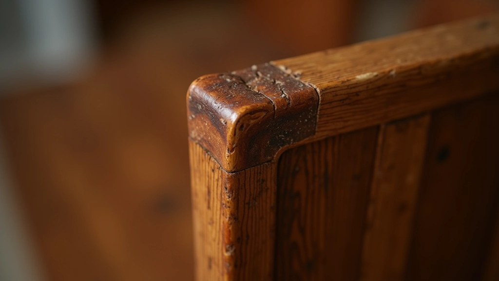 Primo piano di dettagli costruttivi di un mobile vintage, mostra dei particolari che distinguono un pezzo autentico da una riproduzione
