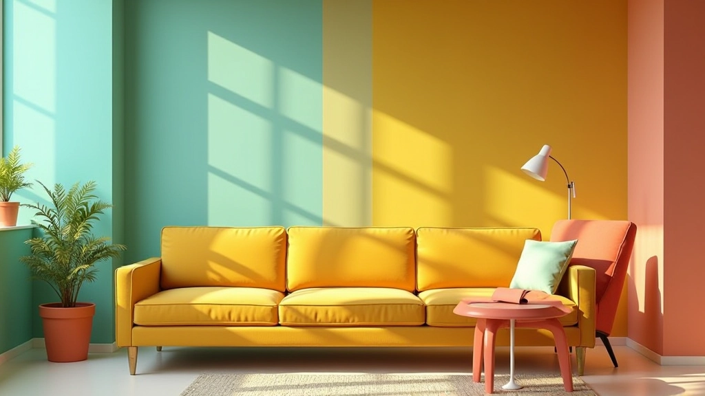 Retro color palette showcase with vintage turquoise, mustard yellow and coral tones