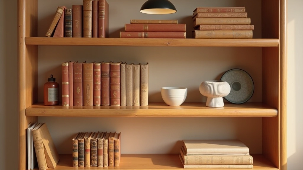 Esempio pratico di integrazione stilistica, scaffale con libri vintage e oggetti design moderno, illuminazione mista