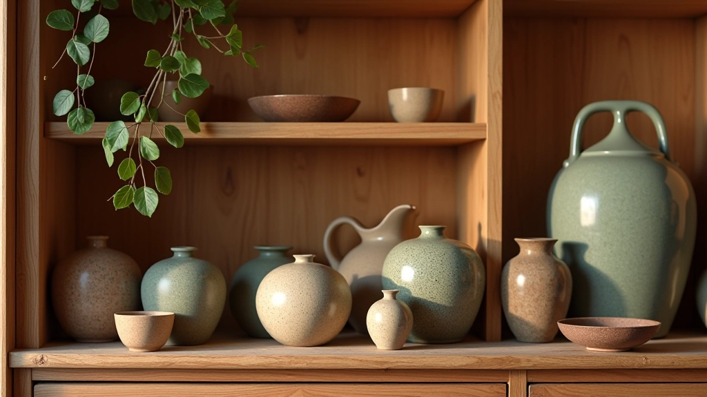 Collezione di oggetti vintage organizzati su un ripiano: ceramiche, lampade, piccoli mobili, che mostra la varietÃ  dei pezzi nei mercati antiquari